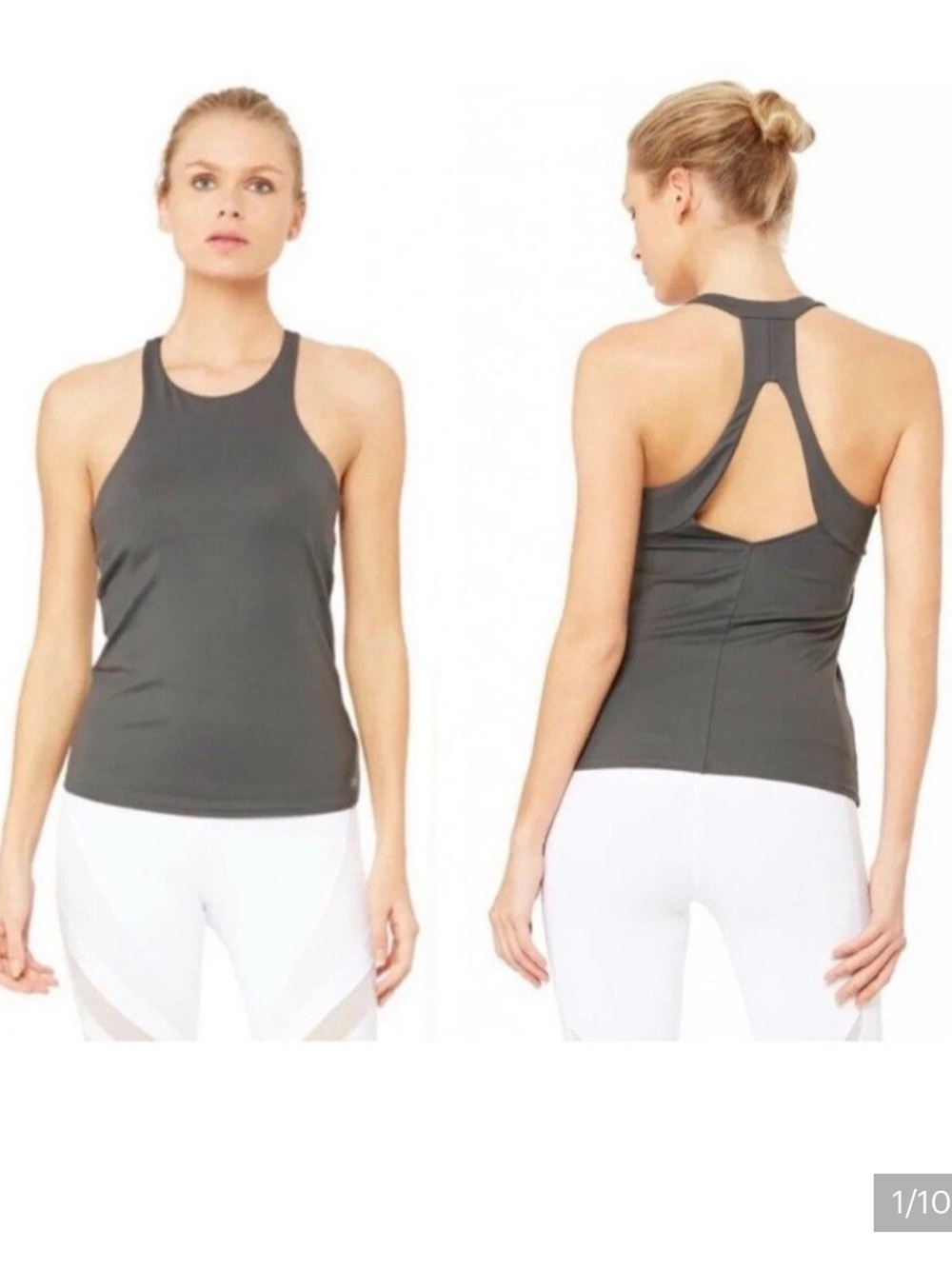 ALO Yoga Gala Bra Tank Top Small Charcoal gray Halter Neck Racerback running